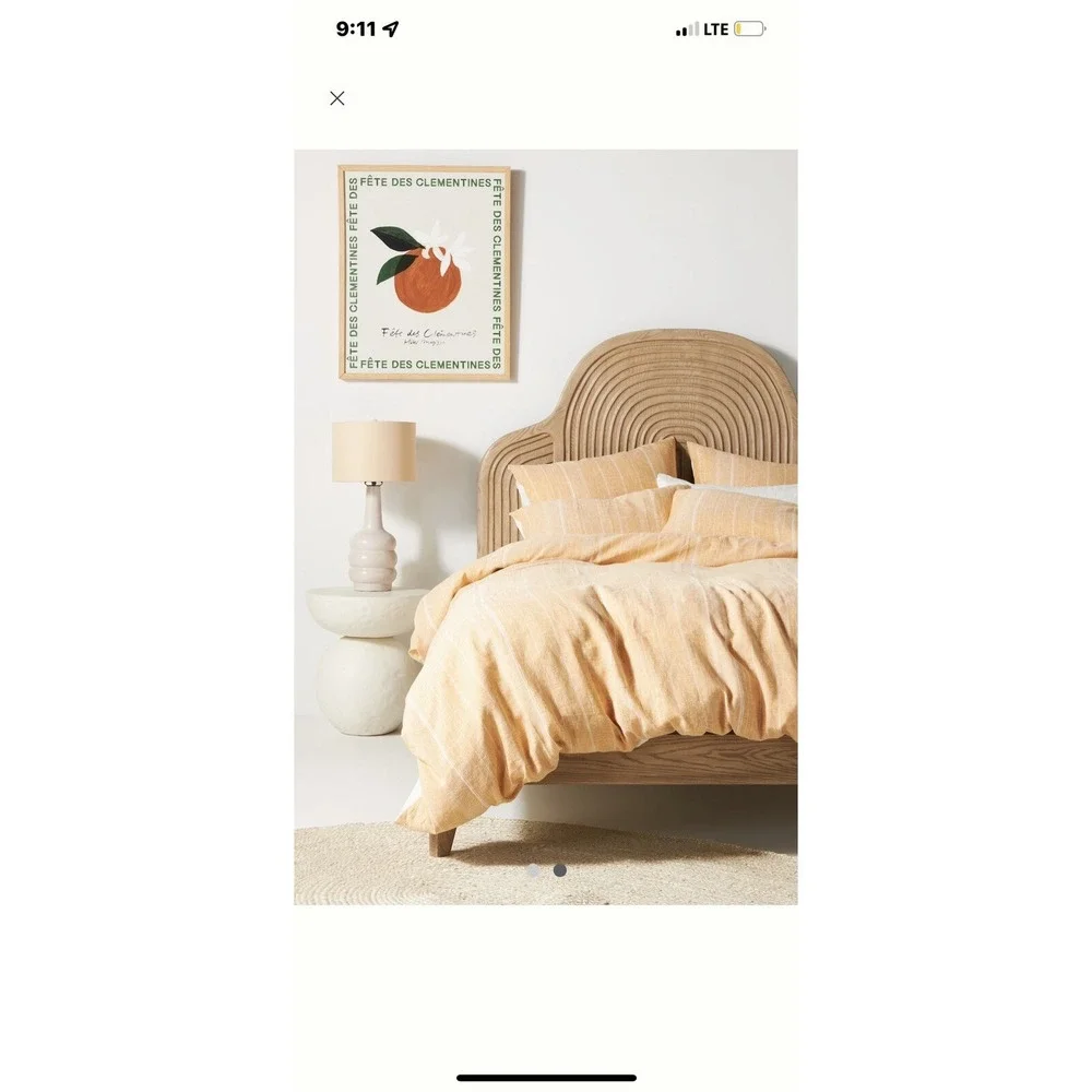 Anthropologie EURO Pillow Sham Avalon Striped Linen Ochre‎ New Orange White